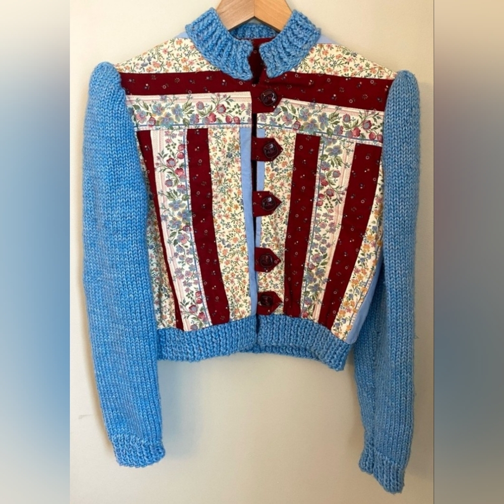 Vintage Handmade Quilted Knit Cardigan Sweater XS